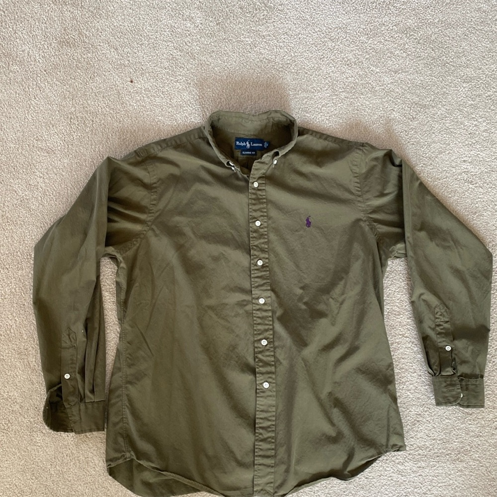 Ralph Lauren Polo olive green cotton button down. Men’s large.